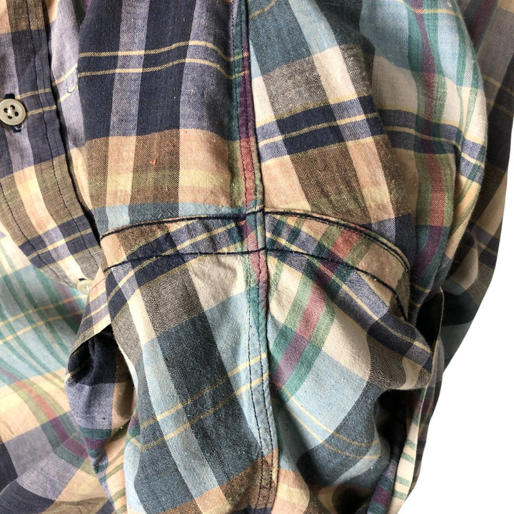 Ralph Lauren short sleeve button down check shirt, men's XL size cotton Blue type light blue Vintage Second Hand