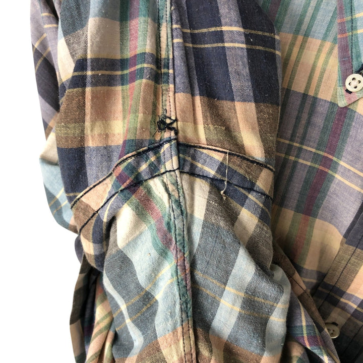Ralph Lauren short sleeve button down check shirt, men's XL size cotton Blue type light blue Vintage Second Hand