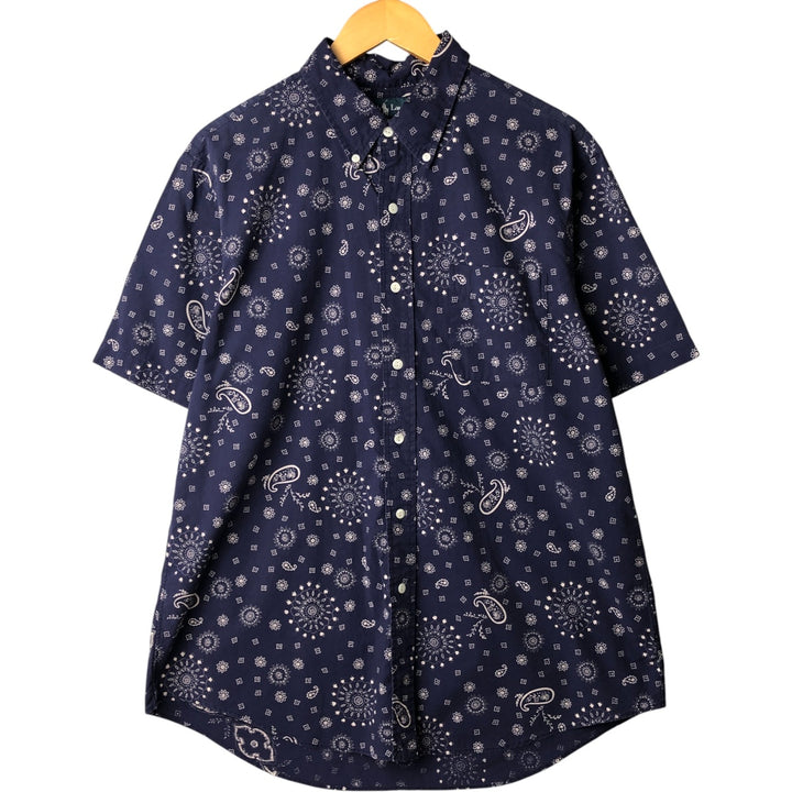 Ralph Lauren Custom Fit Paisley Pattern Short Sleeve Button-Down Shirt, Men's Size XL cotton navy blue type Vintage Second Hand