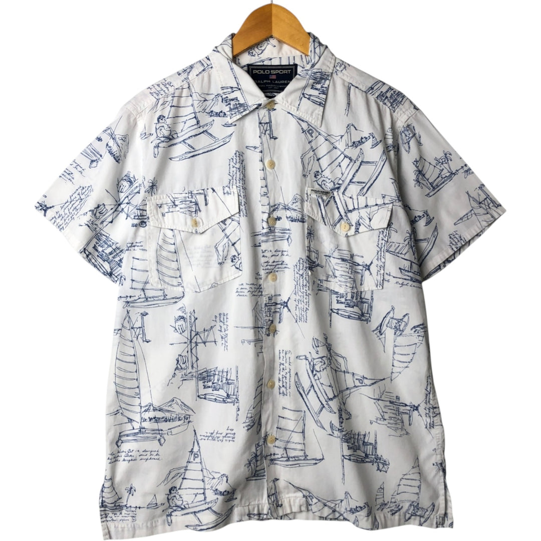 90'S Ralph Lauren POLO SPORT Polo Sport all-over print short-sleeve cotton shirt, men's size M, vintage cotton white type Vintage Second Hand