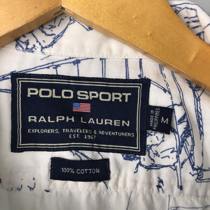 90'S Ralph Lauren POLO SPORT Polo Sport all-over print short-sleeve cotton shirt, men's size M, vintage cotton white type Vintage Second Hand