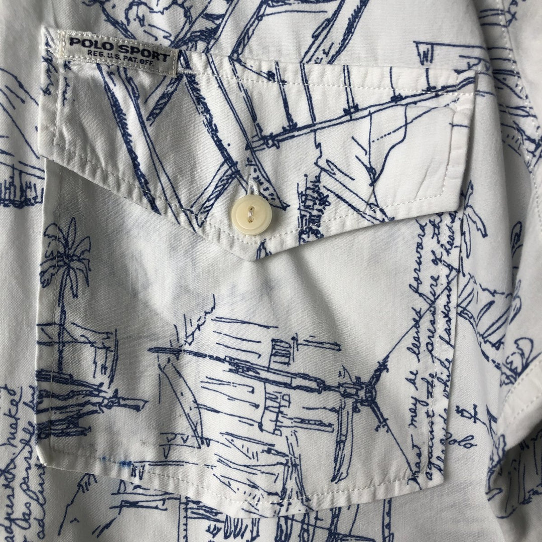90'S Ralph Lauren POLO SPORT Polo Sport all-over print short-sleeve cotton shirt, men's size M, vintage cotton white type Vintage Second Hand