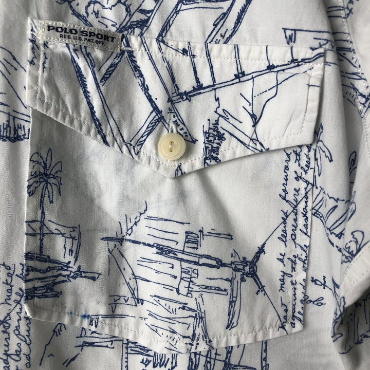 90'S Ralph Lauren POLO SPORT Polo Sport all-over print short-sleeve cotton shirt, men's size M, vintage cotton white type Vintage Second Hand