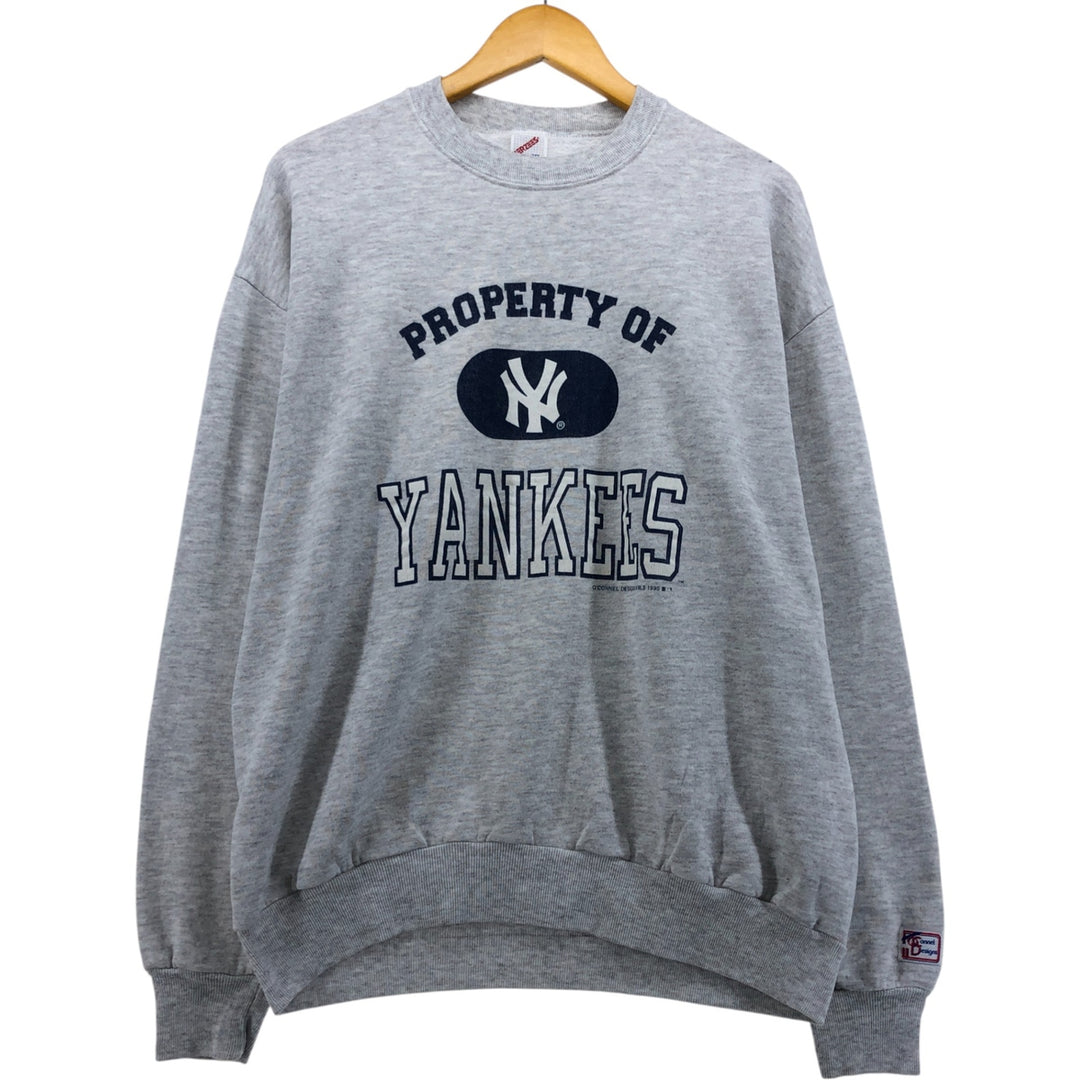 Vintage 90'S MLB New York Yankees Printed Sweatshirt, Made in USA, Men's Size XL cotton gray type Vintage Second Hand