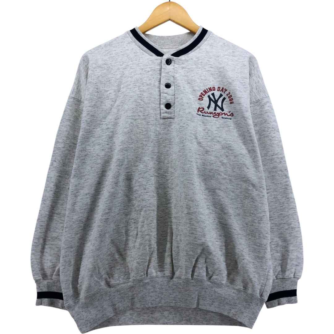 2000'S MLB New York Yankees Henley Neck Logo Sweatshirt, Men's Size L unclear gray type Vintage Second Hand