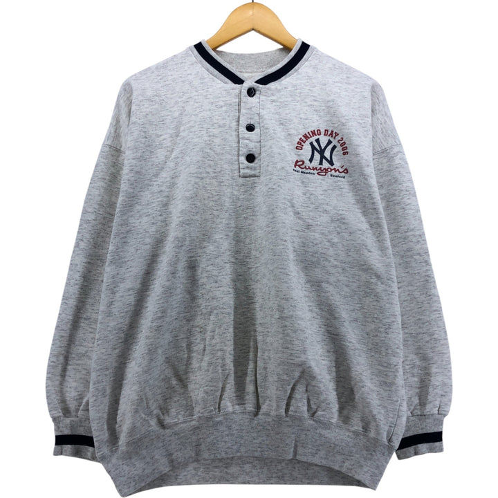 2000'S MLB New York Yankees Henley Neck Logo Sweatshirt, Men's Size L unclear gray type Vintage Second Hand