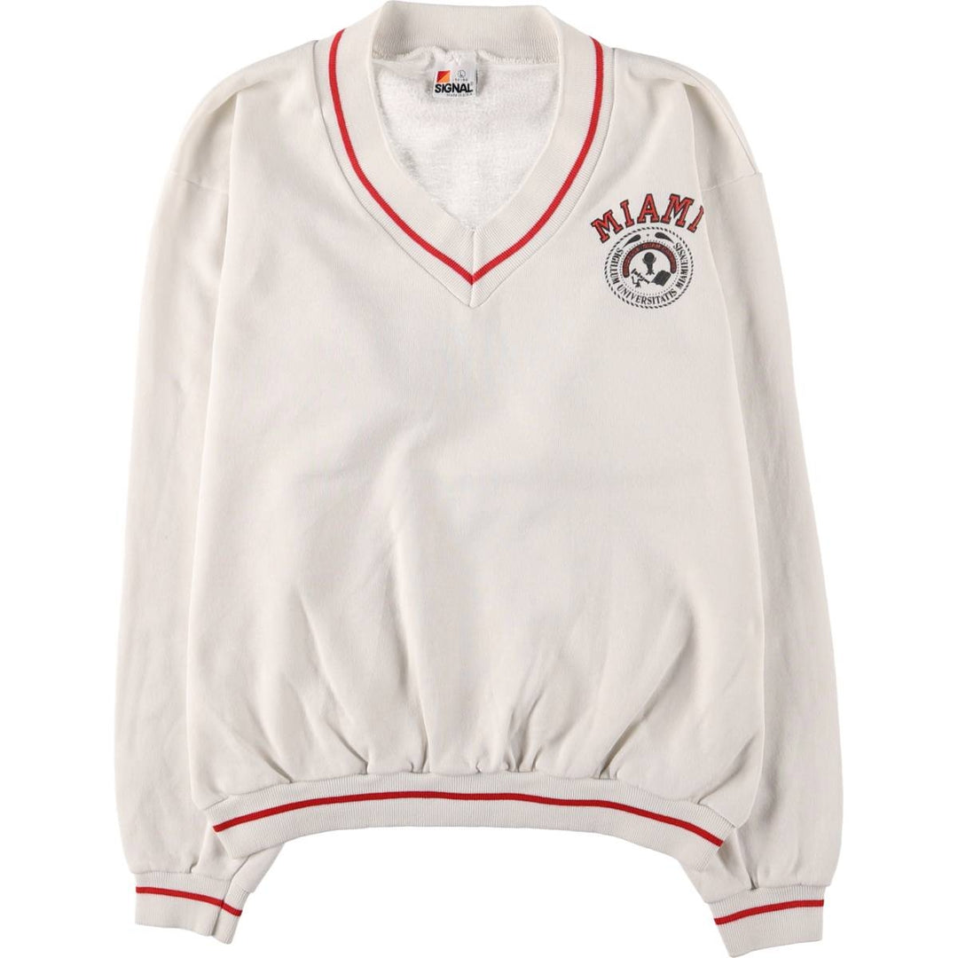Vintage 80'S SIGNAL V-neck college sweatshirt, made in the USA, size L, men's polyester white type Vintage Second Hand