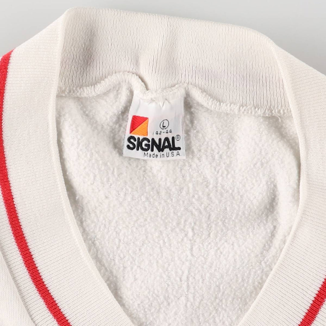 Vintage 80'S SIGNAL V-neck college sweatshirt, made in the USA, size L, men's polyester white type Vintage Second Hand