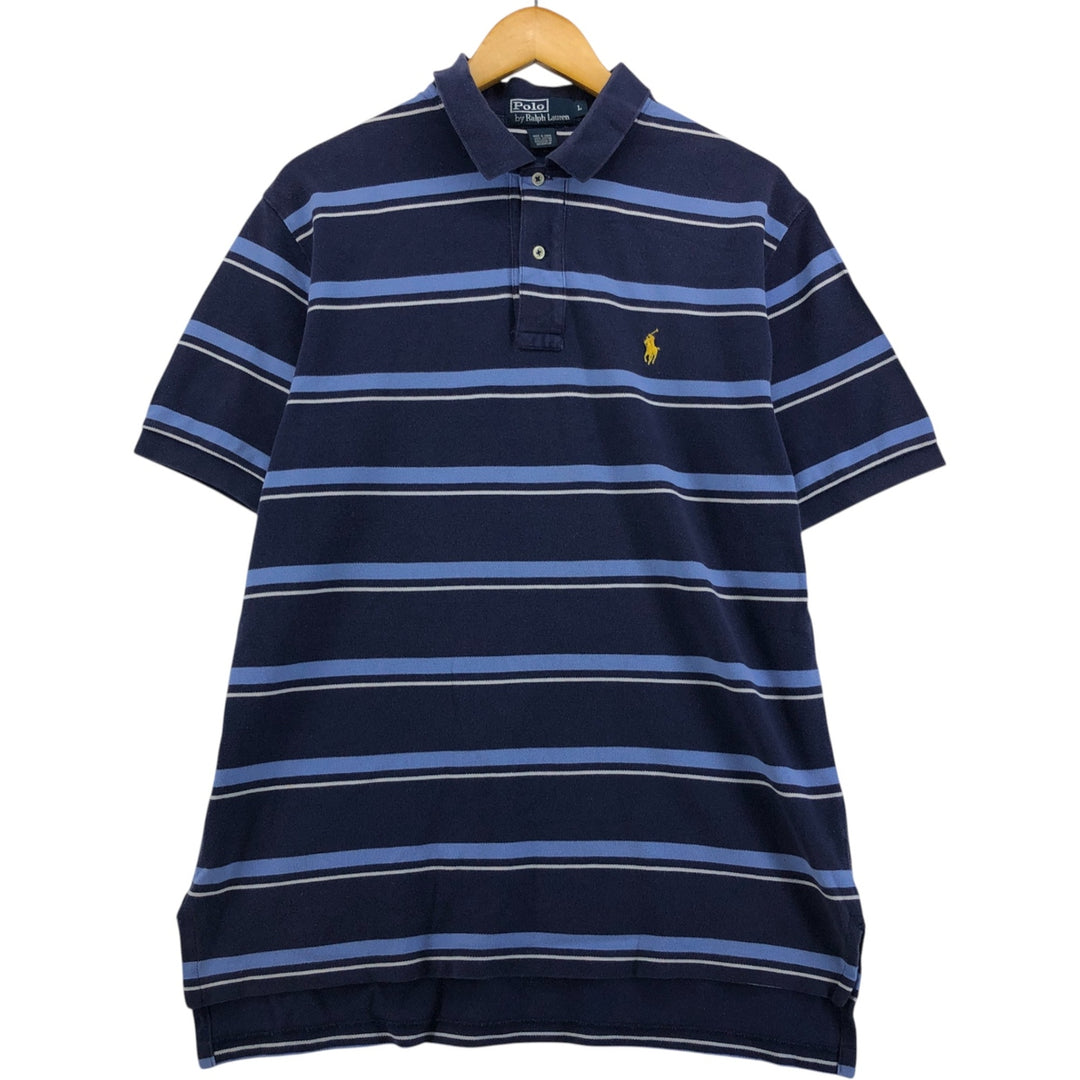Ralph Lauren POLO by Ralph Lauren Multi-border short sleeve striped polo shirt Men's size L cotton navy blue type Vintage Second Hand