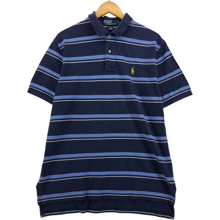 Ralph Lauren POLO by Ralph Lauren Multi-border short sleeve striped polo shirt Men's size L cotton navy blue type Vintage Second Hand