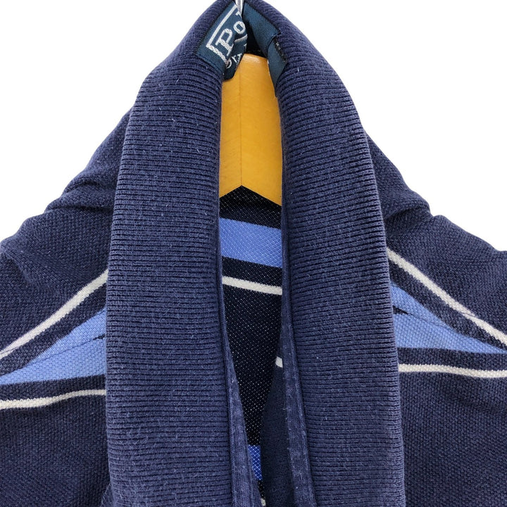 Ralph Lauren POLO by Ralph Lauren Multi-border short sleeve striped polo shirt Men's size L cotton navy blue type Vintage Second Hand