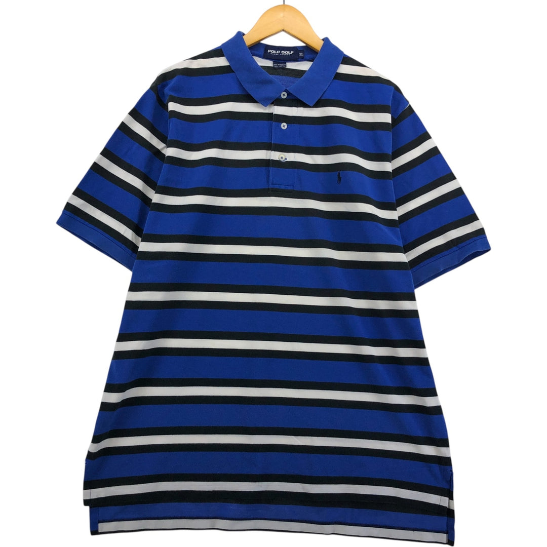 Ralph Lauren POLO GOLF Multi-border short sleeve striped polo shirt Men's XL size cotton blue type Vintage Second Hand