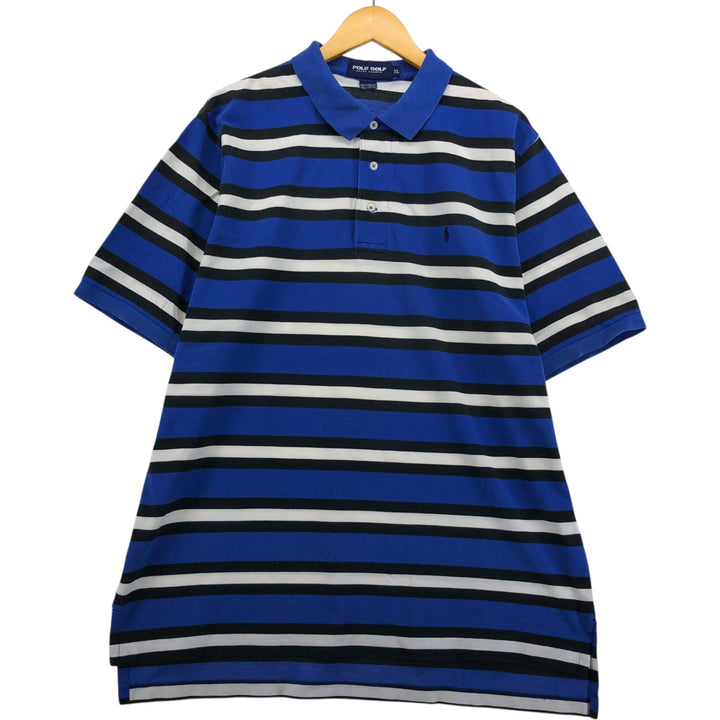 Ralph Lauren POLO GOLF Multi-border short sleeve striped polo shirt Men's XL size cotton blue type Vintage Second Hand