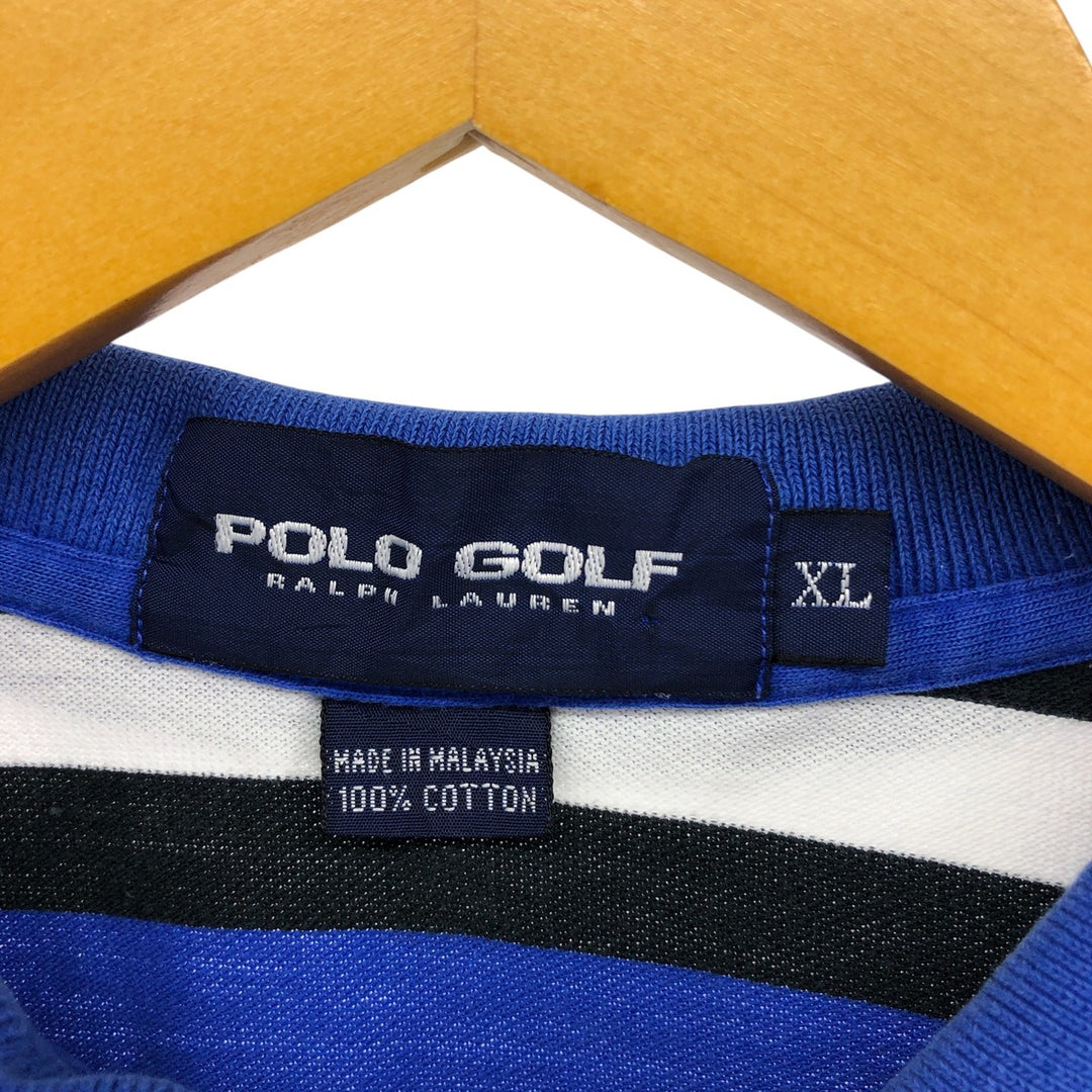 Ralph Lauren POLO GOLF Multi-border short sleeve striped polo shirt Men's XL size cotton blue type Vintage Second Hand
