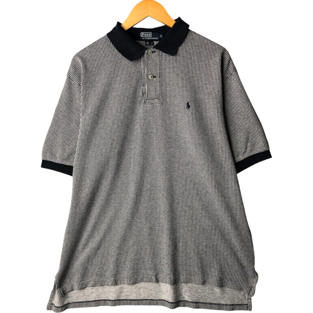 Ralph Lauren POLO by Ralph Lauren short sleeve check polo shirt, men's XL size cotton navy blue type Vintage Second Hand