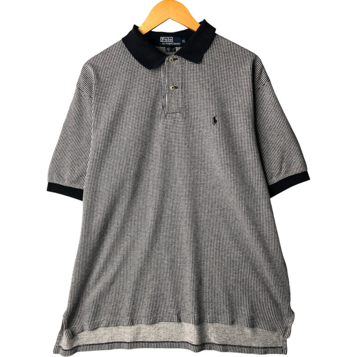 Ralph Lauren POLO by Ralph Lauren short sleeve check polo shirt, men's XL size cotton navy blue type Vintage Second Hand