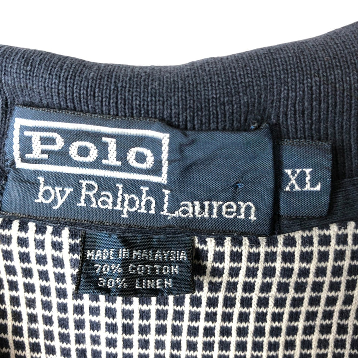 Ralph Lauren POLO by Ralph Lauren short sleeve check polo shirt, men's XL size cotton navy blue type Vintage Second Hand