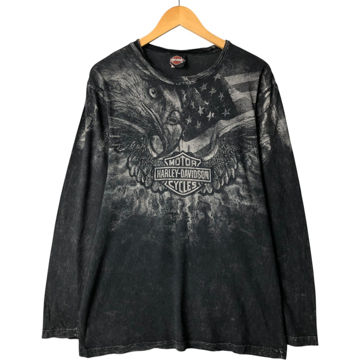 00'S Harley-Davidson Eagle Pattern Stars and Stripes Large Print Long T-Shirt Long T Men's M size cotton black type Vintage Second Hand