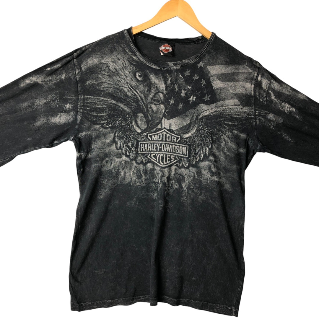 00'S Harley-Davidson Eagle Pattern Stars and Stripes Large Print Long T-Shirt Long T Men's M size cotton black type Vintage Second Hand