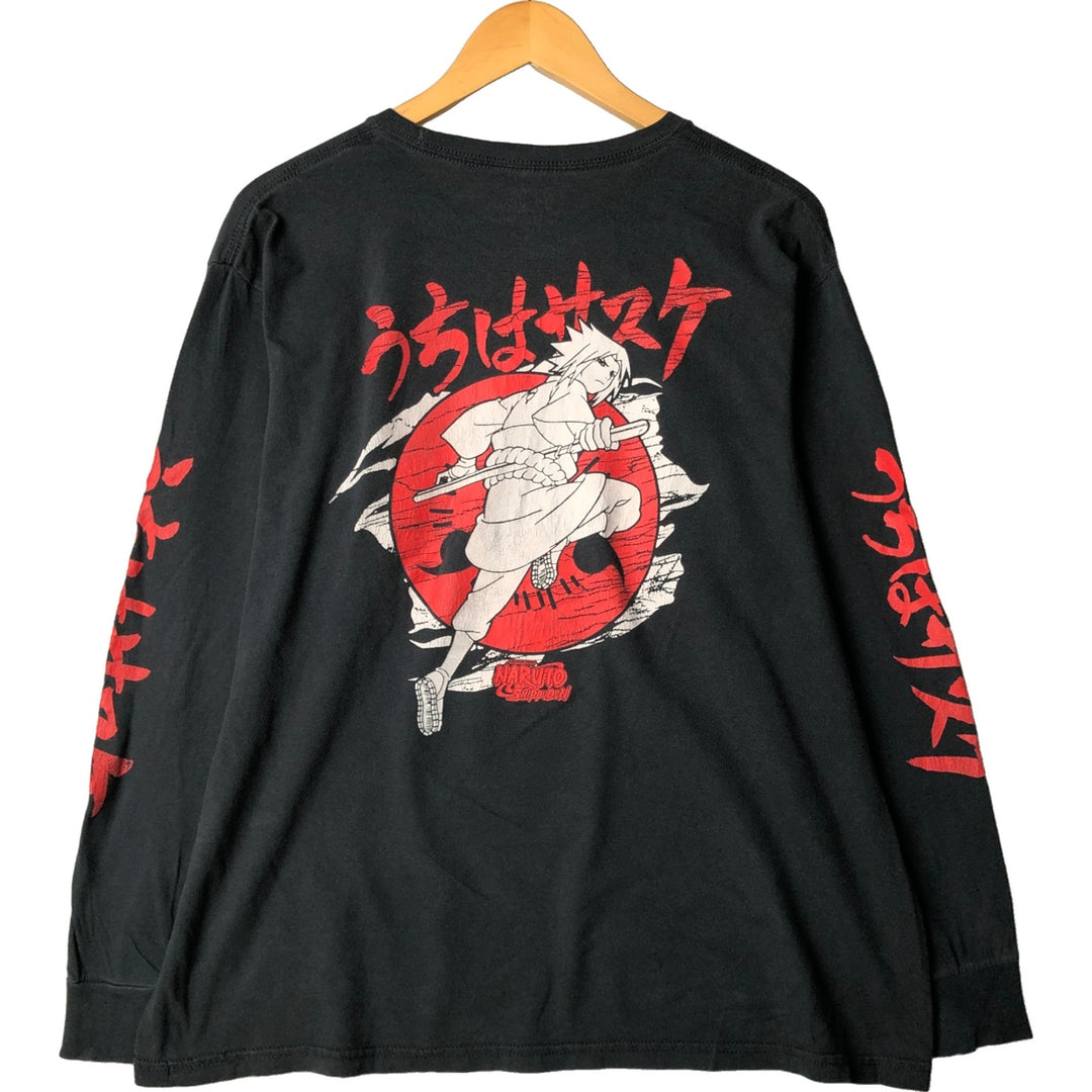 NARUTO Sasuke Uchiha Long T-shirt, Men's XL size cotton black type Vintage Second Hand