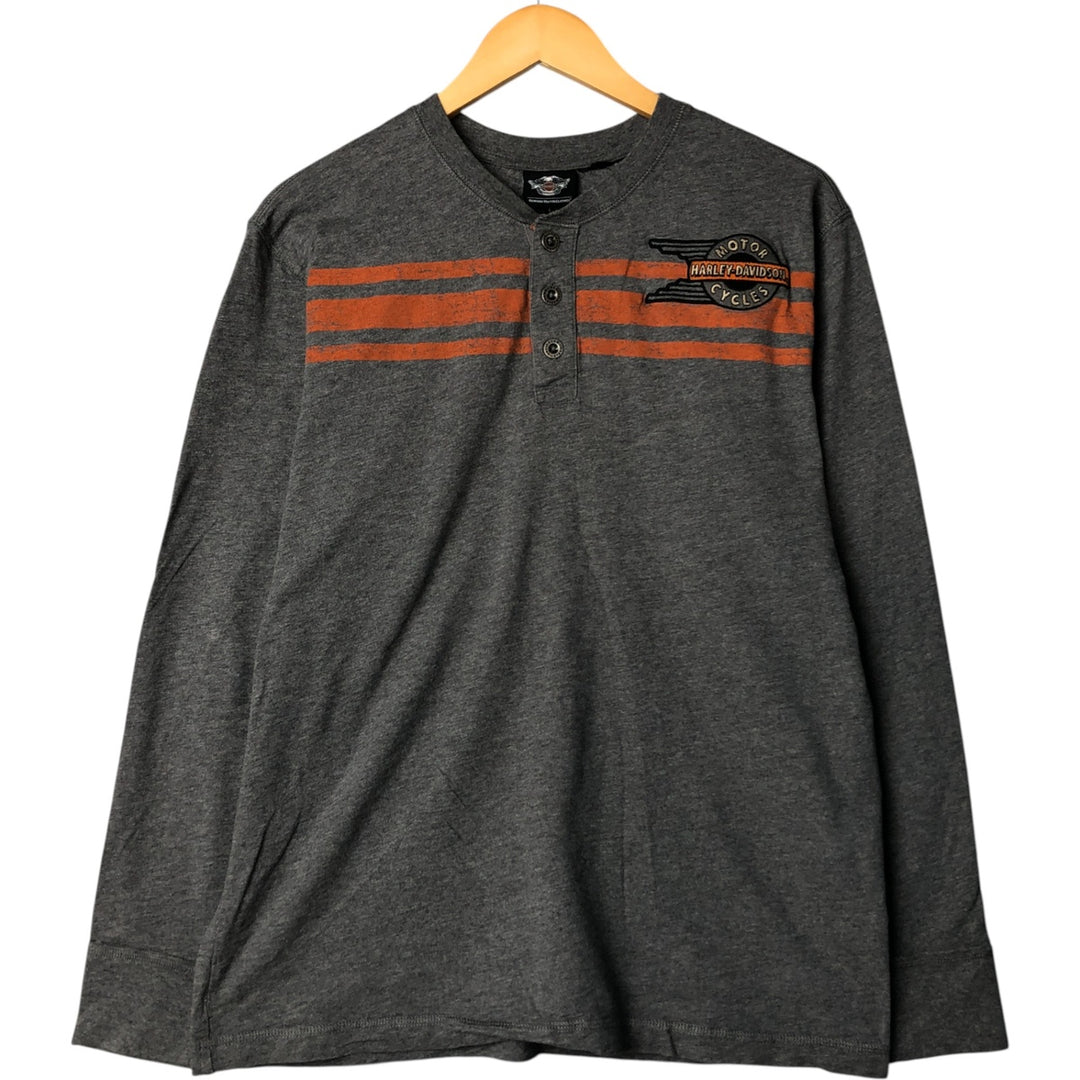 Harley-Davidson Henley Neck Motorcycle Bike T-Shirt, Men's Size L unclear gray type Vintage Second Hand
