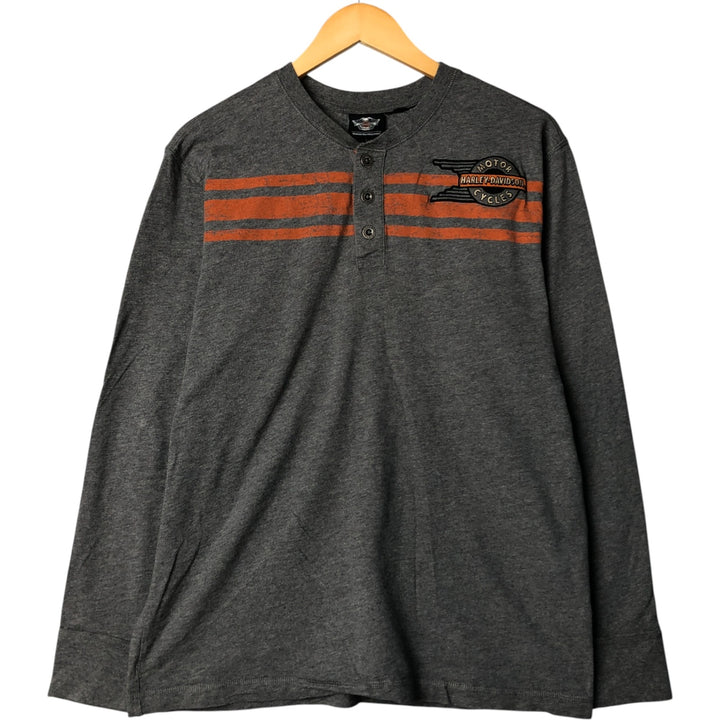 Harley-Davidson Henley Neck Motorcycle Bike T-Shirt, Men's Size L unclear gray type Vintage Second Hand