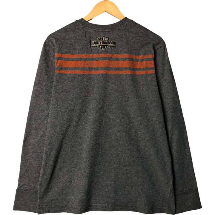 Harley-Davidson Henley Neck Motorcycle Bike T-Shirt, Men's Size L unclear gray type Vintage Second Hand