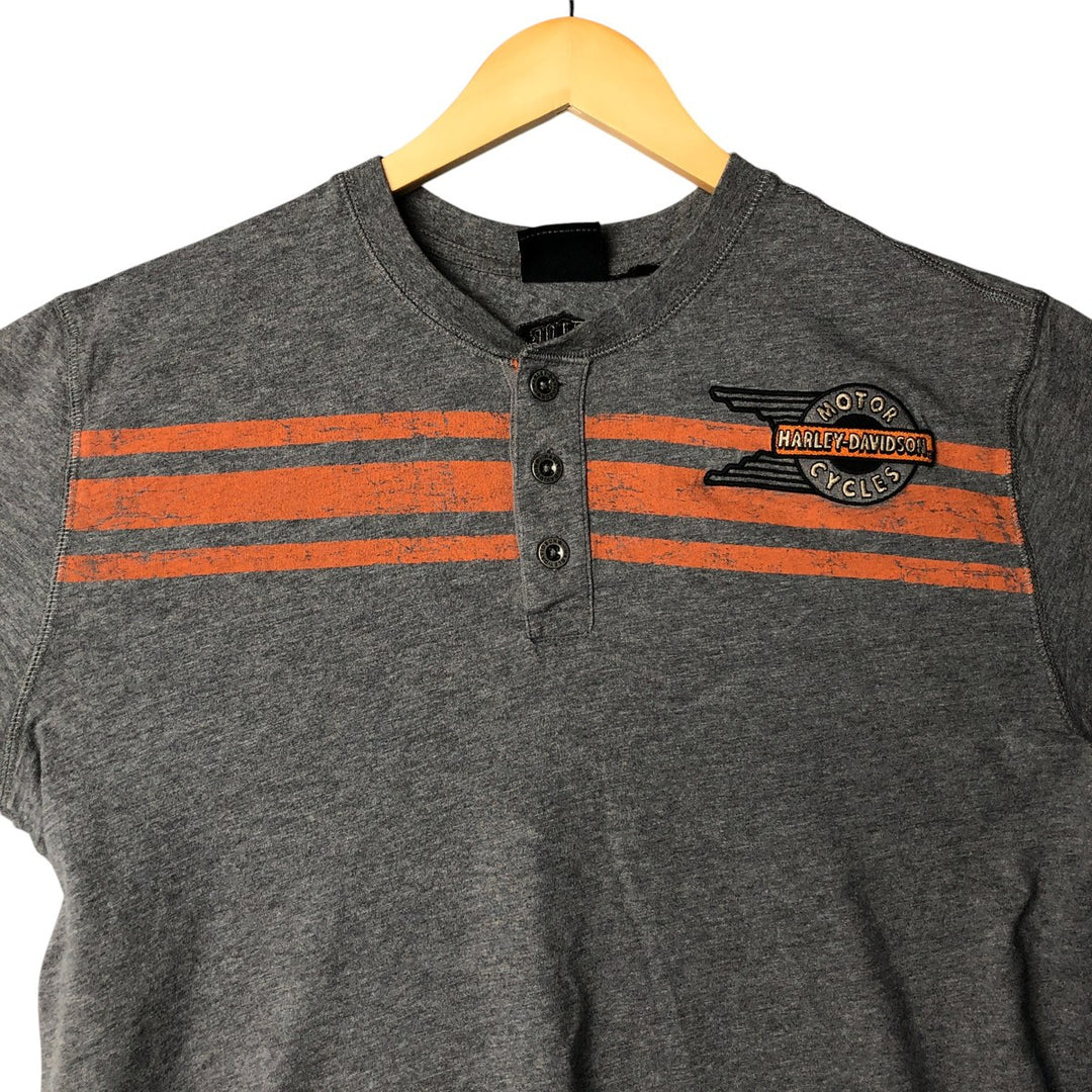 Harley-Davidson Henley Neck Motorcycle Bike T-Shirt, Men's Size L unclear gray type Vintage Second Hand