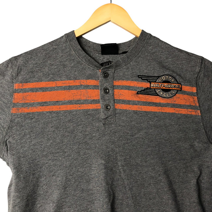 Harley-Davidson Henley Neck Motorcycle Bike T-Shirt, Men's Size L unclear gray type Vintage Second Hand
