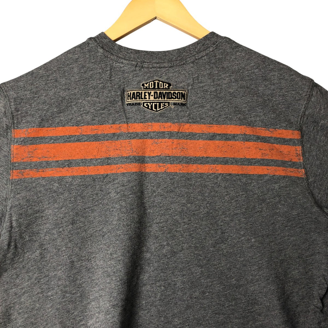 Harley-Davidson Henley Neck Motorcycle Bike T-Shirt, Men's Size L unclear gray type Vintage Second Hand