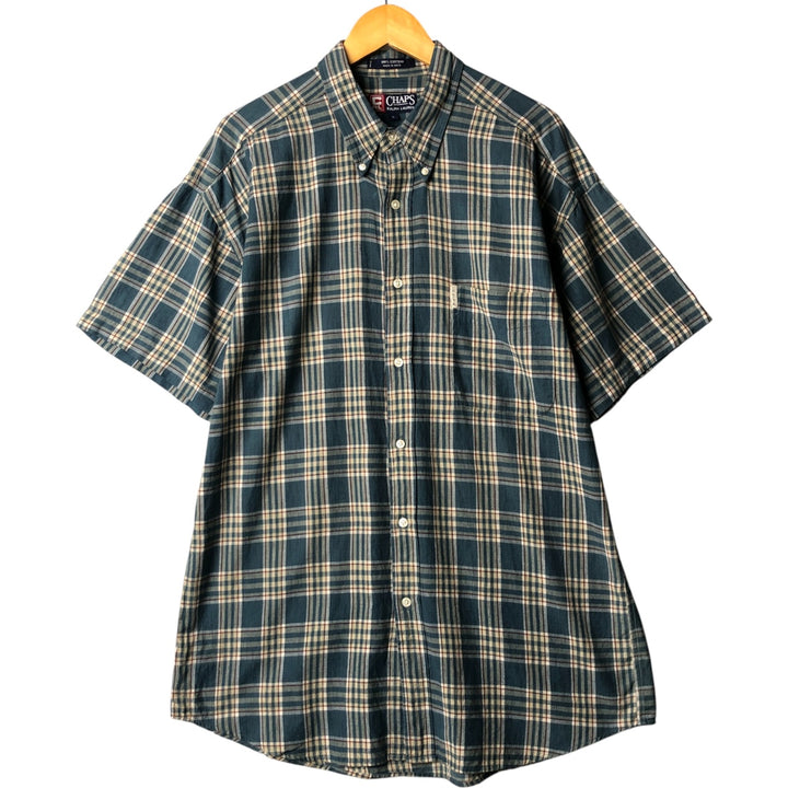 90'S Ralph Lauren CHAPS short sleeve button down check shirt men's size L vintage cotton green type Vintage Second Hand