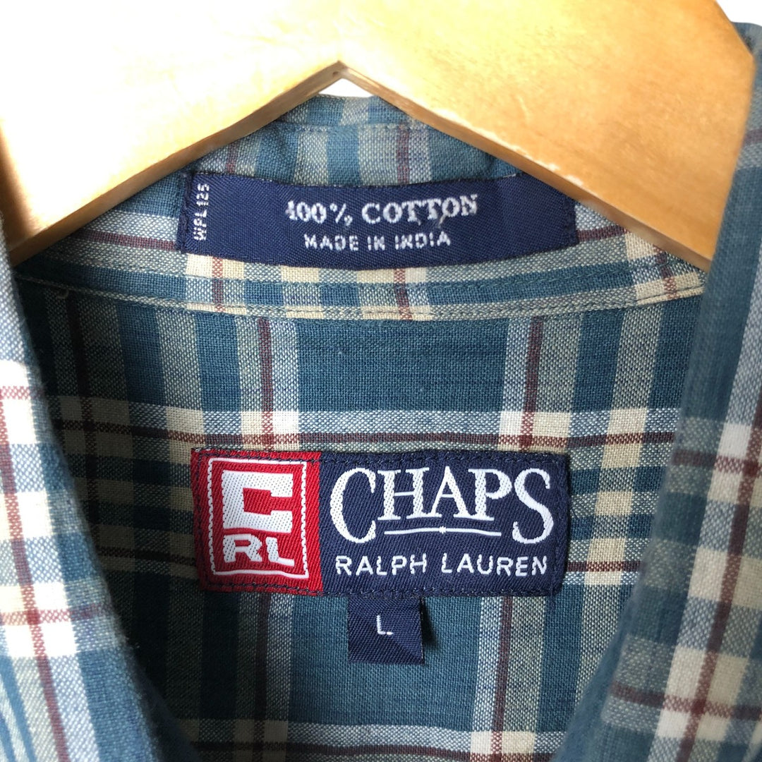 90'S Ralph Lauren CHAPS short sleeve button down check shirt men's size L vintage cotton green type Vintage Second Hand