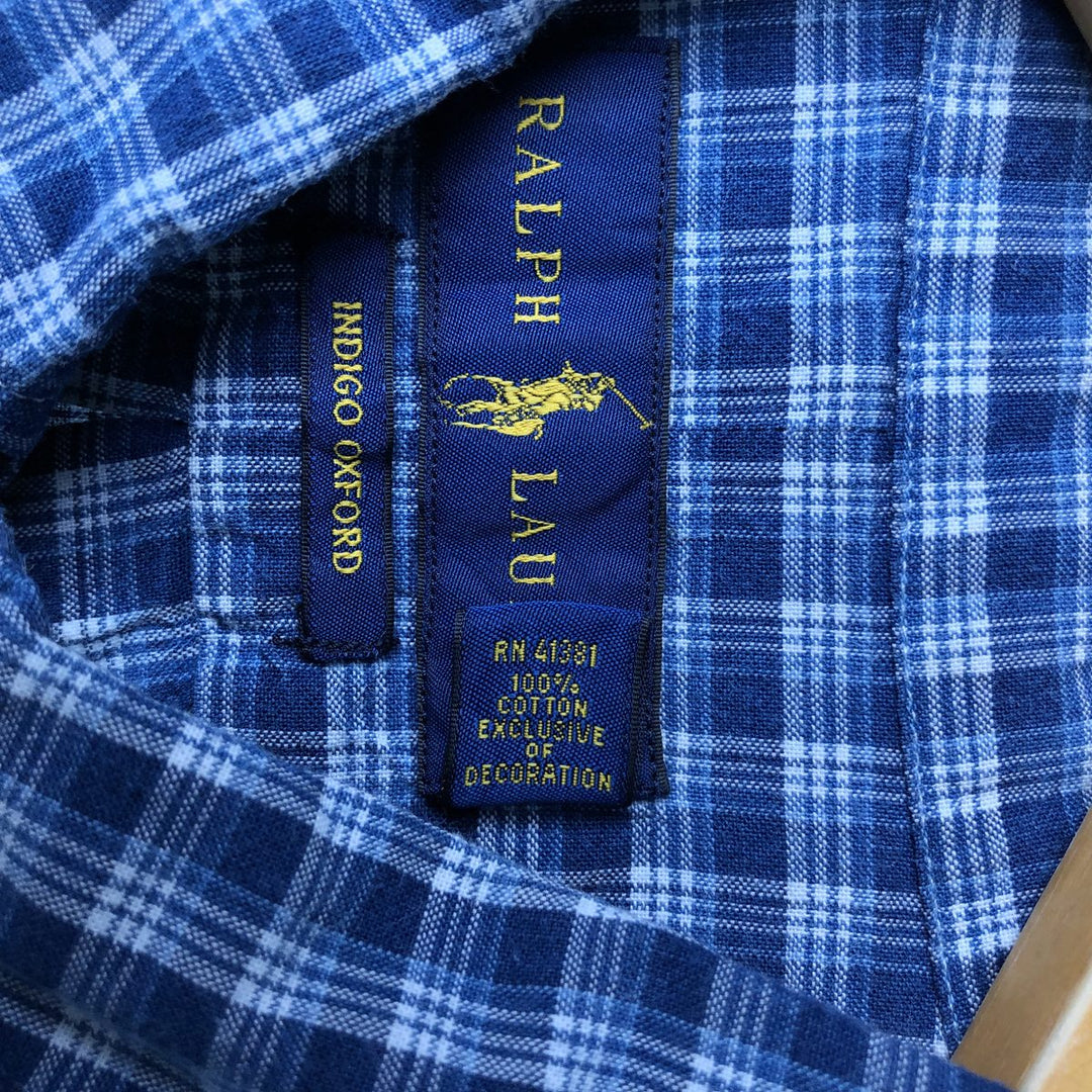 Ralph Lauren INDIGO OXFORD short sleeve button down check shirt men's size L cotton blue type Vintage Second Hand
