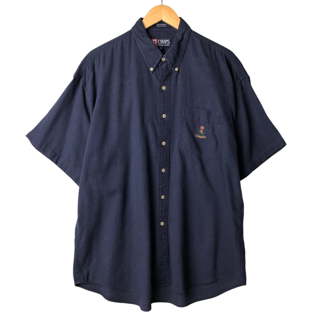 90'S Ralph Lauren CHAPS short sleeve button down shirt men's XL size vintage cotton navy blue type Vintage Second Hand