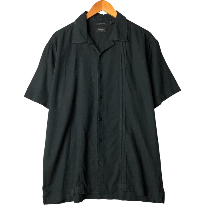 Haggar Short Sleeve Open Collar Linen and Rayon Box Shirt, Men's XL linen black type Vintage Second Hand