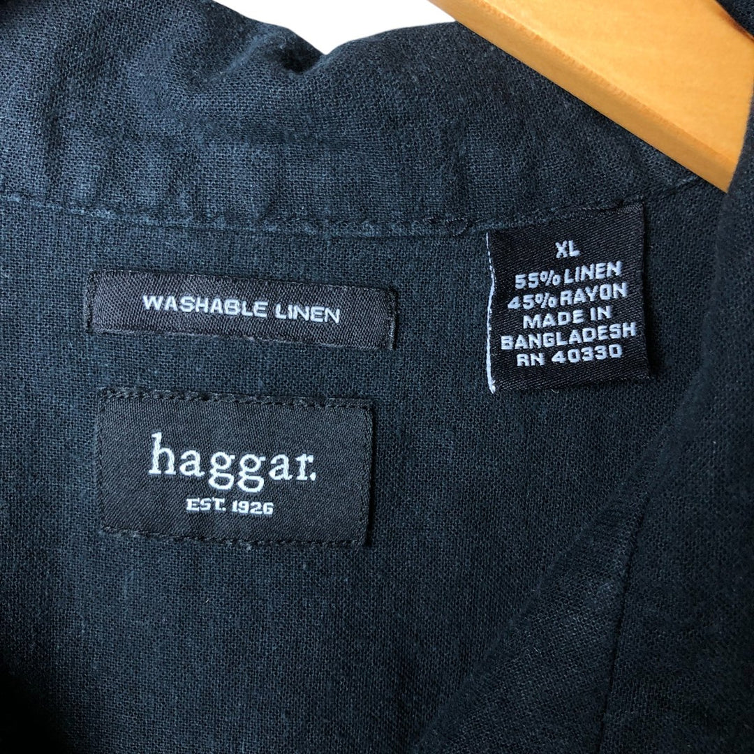 Haggar Short Sleeve Open Collar Linen and Rayon Box Shirt, Men's XL linen black type Vintage Second Hand