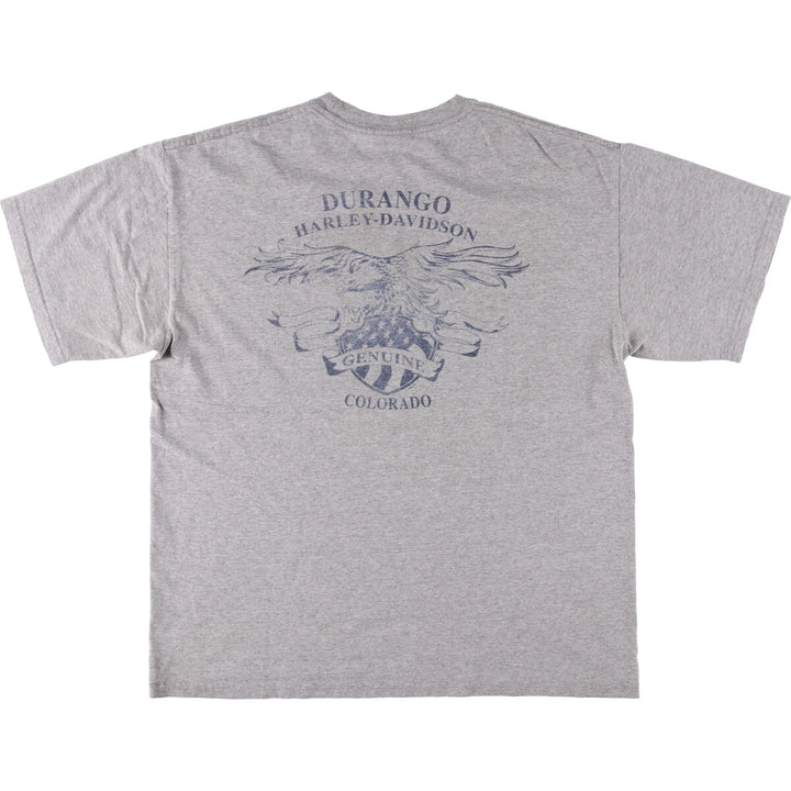 00'S Harley-Davidson Eagle Pattern Motorcycle Bike T-shirt Men's L size cotton gray type Vintage Second Hand