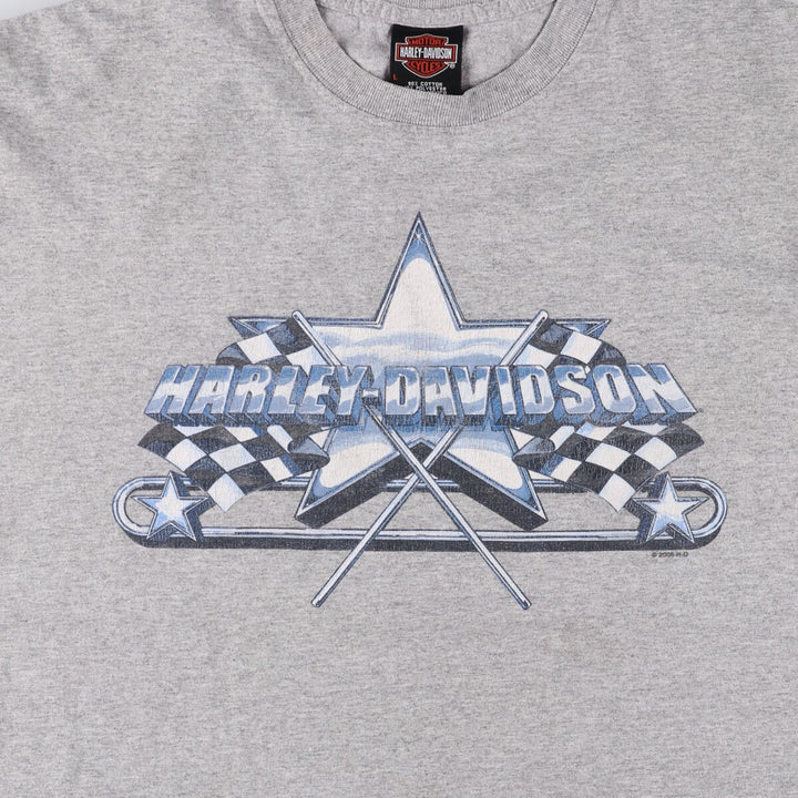00'S Harley-Davidson Eagle Pattern Motorcycle Bike T-shirt Men's L size cotton gray type Vintage Second Hand