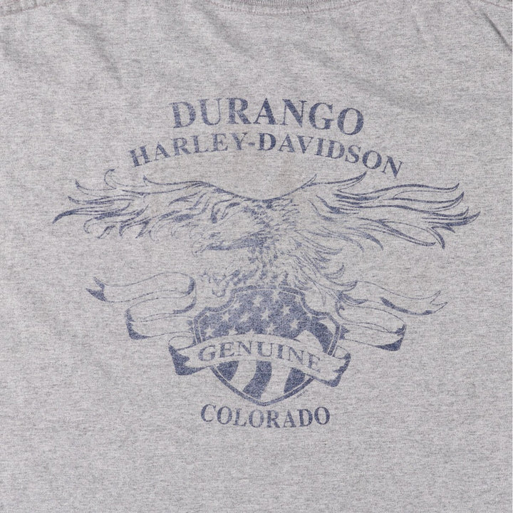 00'S Harley-Davidson Eagle Pattern Motorcycle Bike T-shirt Men's L size cotton gray type Vintage Second Hand