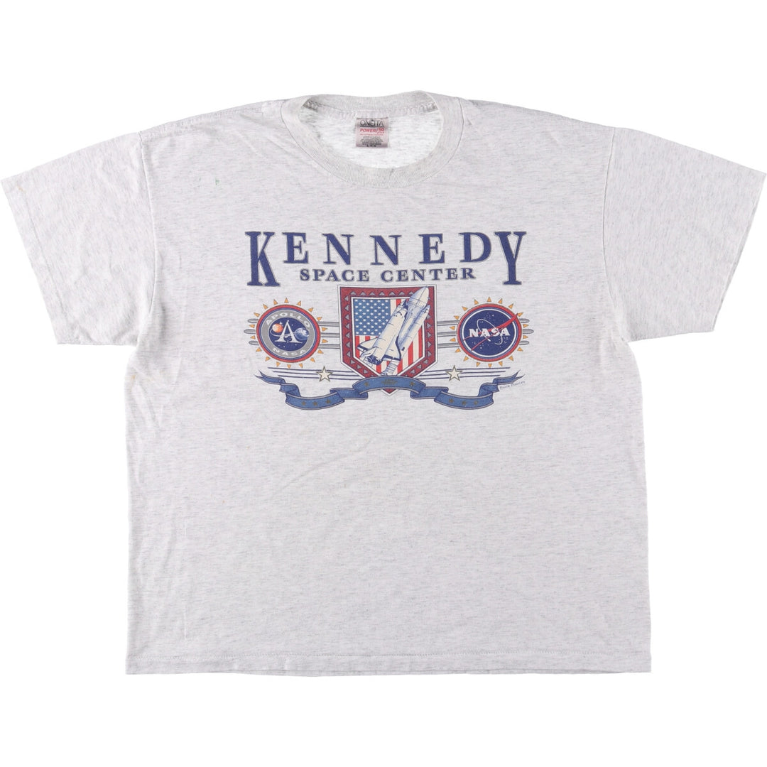 Vintage 90'S Oneita Kennedy Space Center advertising T-shirt, men's size XL cotton gray type Vintage Second Hand