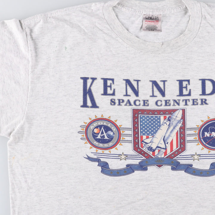 Vintage 90'S Oneita Kennedy Space Center advertising T-shirt, men's size XL cotton gray type Vintage Second Hand