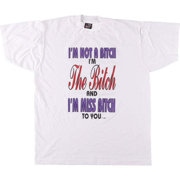 90'S Fruit of the Loom Message Print T-Shirt Made in USA Men's L Size Vintage cotton white type Vintage Second Hand