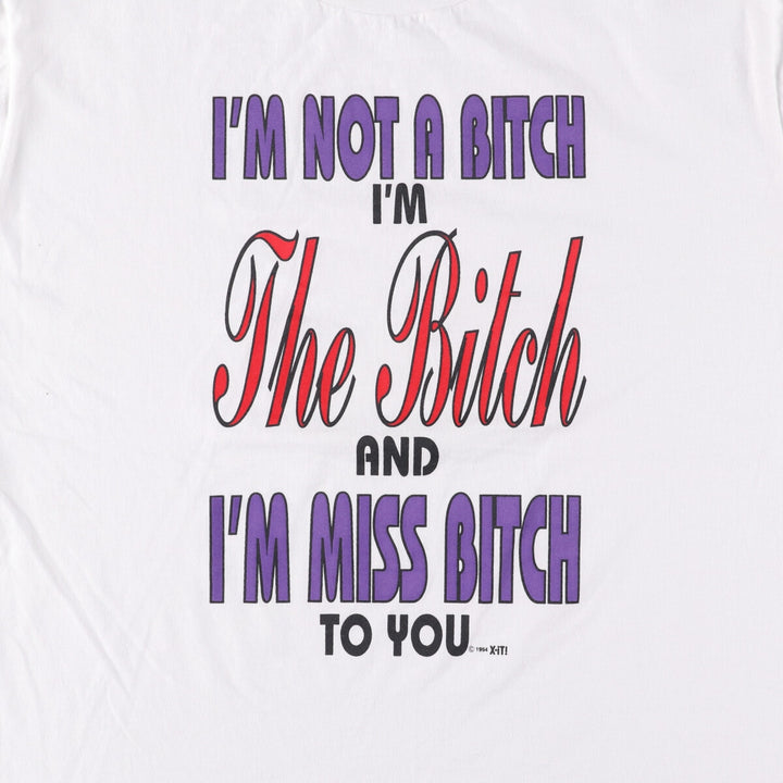 90'S Fruit of the Loom Message Print T-Shirt Made in USA Men's L Size Vintage cotton white type Vintage Second Hand