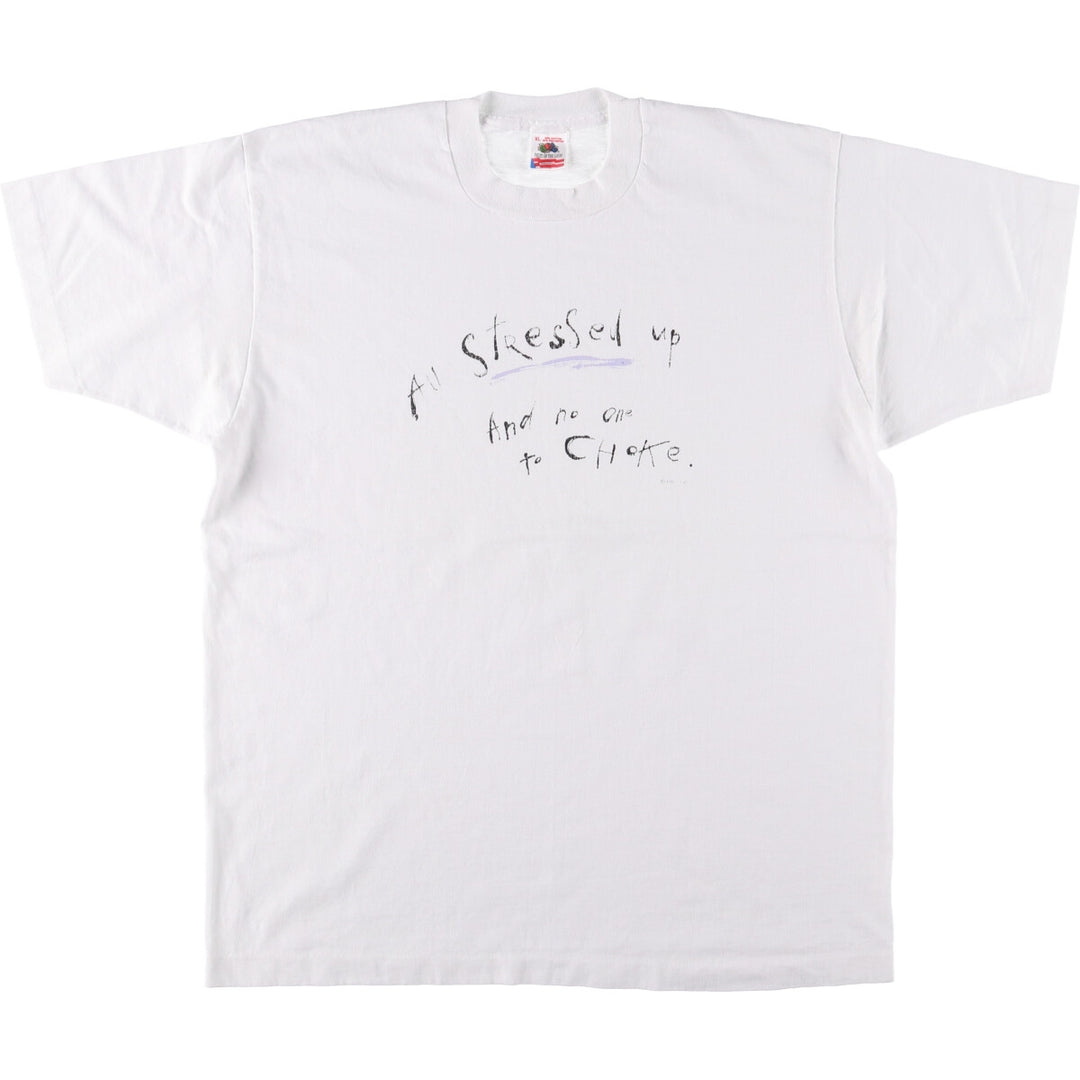 90'S Fruit of the Loom Message Print T-Shirt Made in USA Men's XL Vintage cotton white type Vintage Second Hand