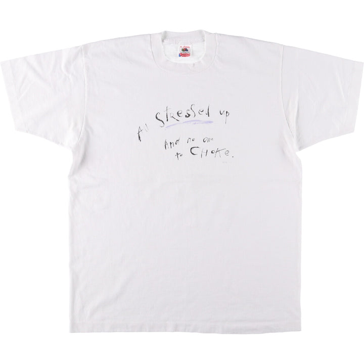90'S Fruit of the Loom Message Print T-Shirt Made in USA Men's XL Vintage cotton white type Vintage Second Hand