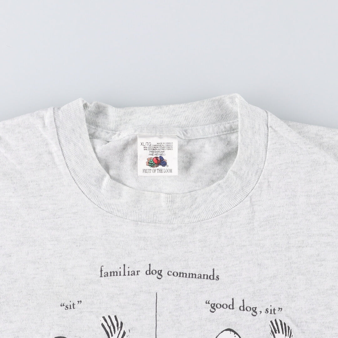 90'S Fruit of the Loom printed T-shirt, made in Canada, men's XL size, vintage cotton gray type Vintage Second Hand