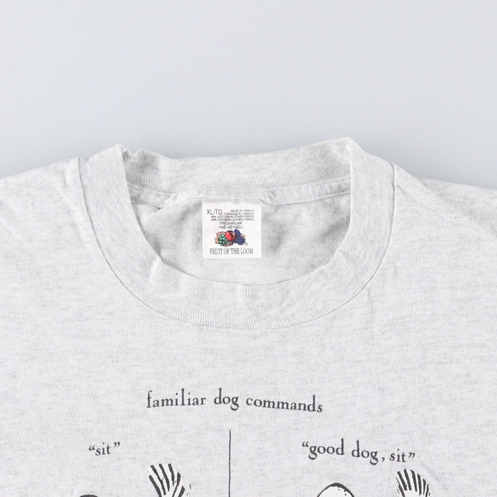 90'S Fruit of the Loom printed T-shirt, made in Canada, men's XL size, vintage cotton gray type Vintage Second Hand