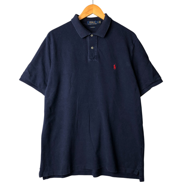 Ralph Lauren POLO RALPH LAUREN CLASSIC FIT short sleeve polo shirt for men size L cotton navy blue type Vintage Second Hand