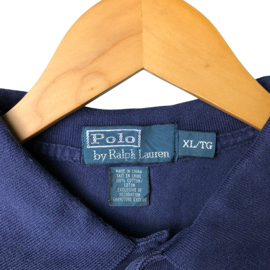 Ralph Lauren POLO by Ralph Lauren short sleeve polo shirt, men's XL size cotton navy blue type Vintage Second Hand
