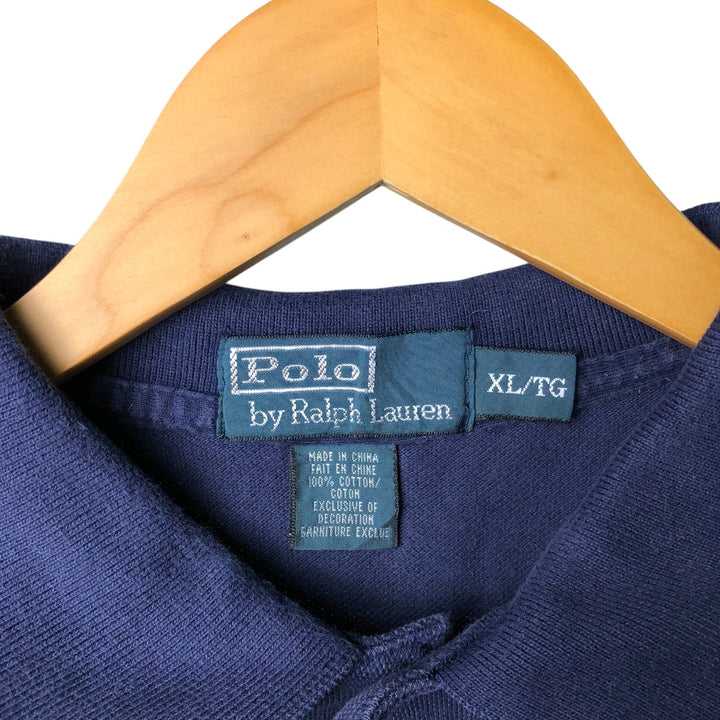 Ralph Lauren POLO by Ralph Lauren short sleeve polo shirt, men's XL size cotton navy blue type Vintage Second Hand